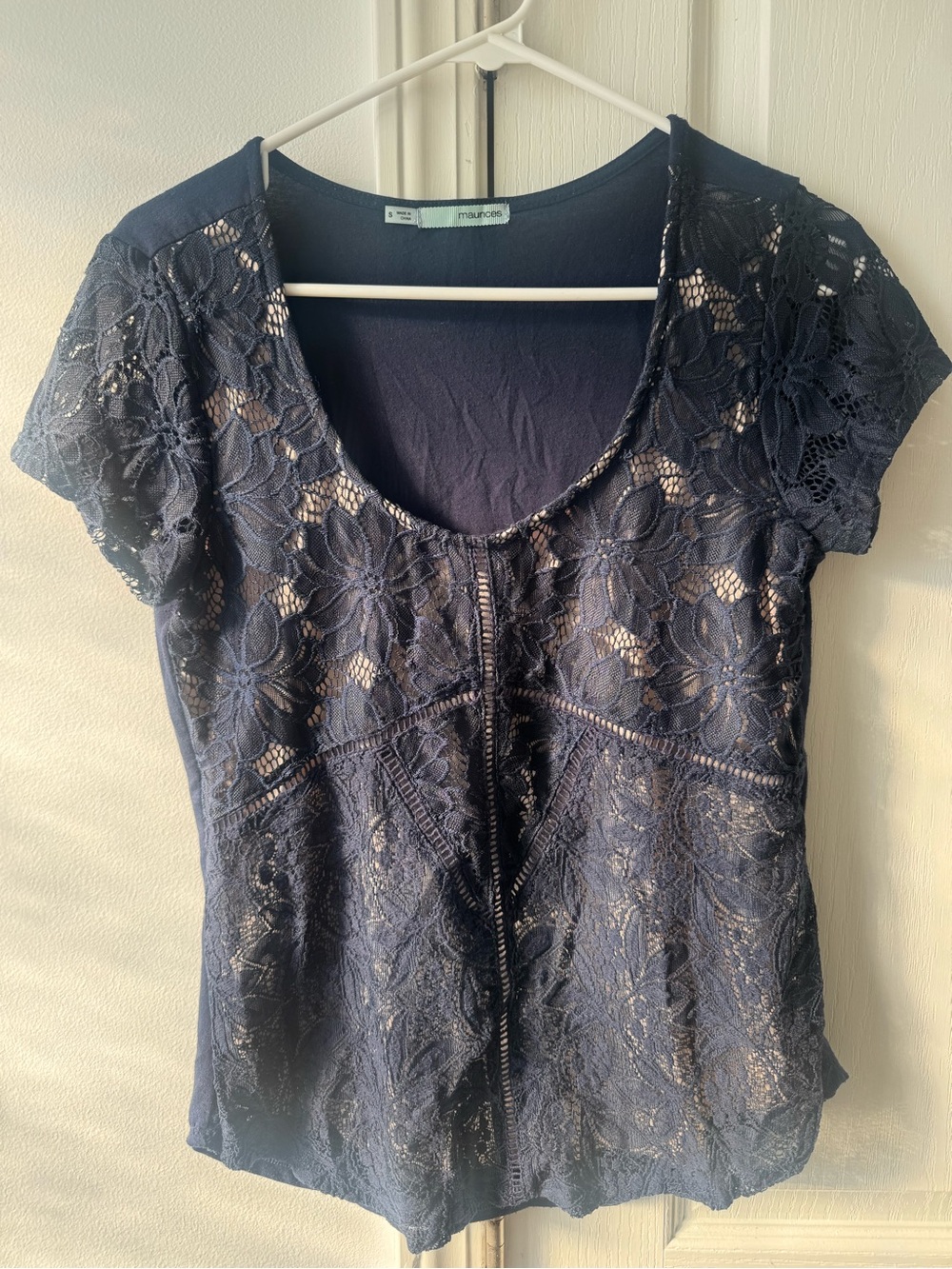 Maurices Navy Floral Lace Scoop Neck Blouse